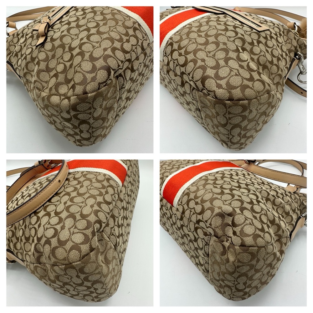 Coach Signature Varsity Stripe Medium Tote Bag – Khaki/Red – Style F27024 - Picture 7 of 16